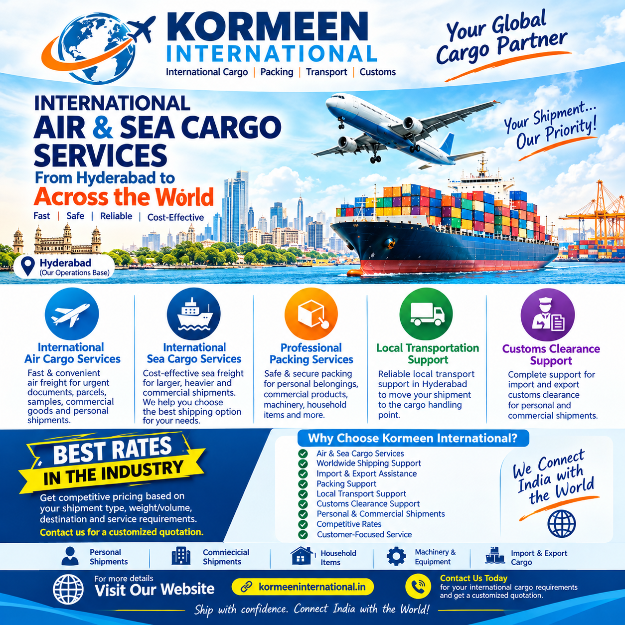 International import export cargo shipping from Hyderabad